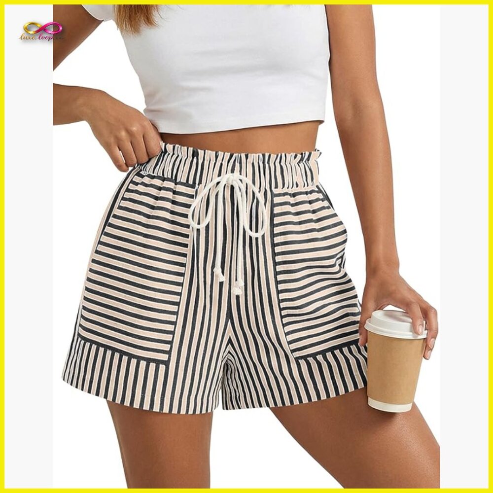 Striped Lounge Shorts Elastic Waist Loose Fit Casual Y2k Resort Wear